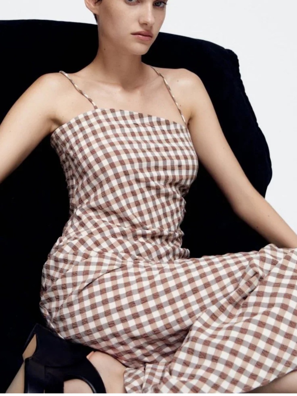 Zara Women’s Brown Gingham Slip Dress. Size S. Style 4387/258/087